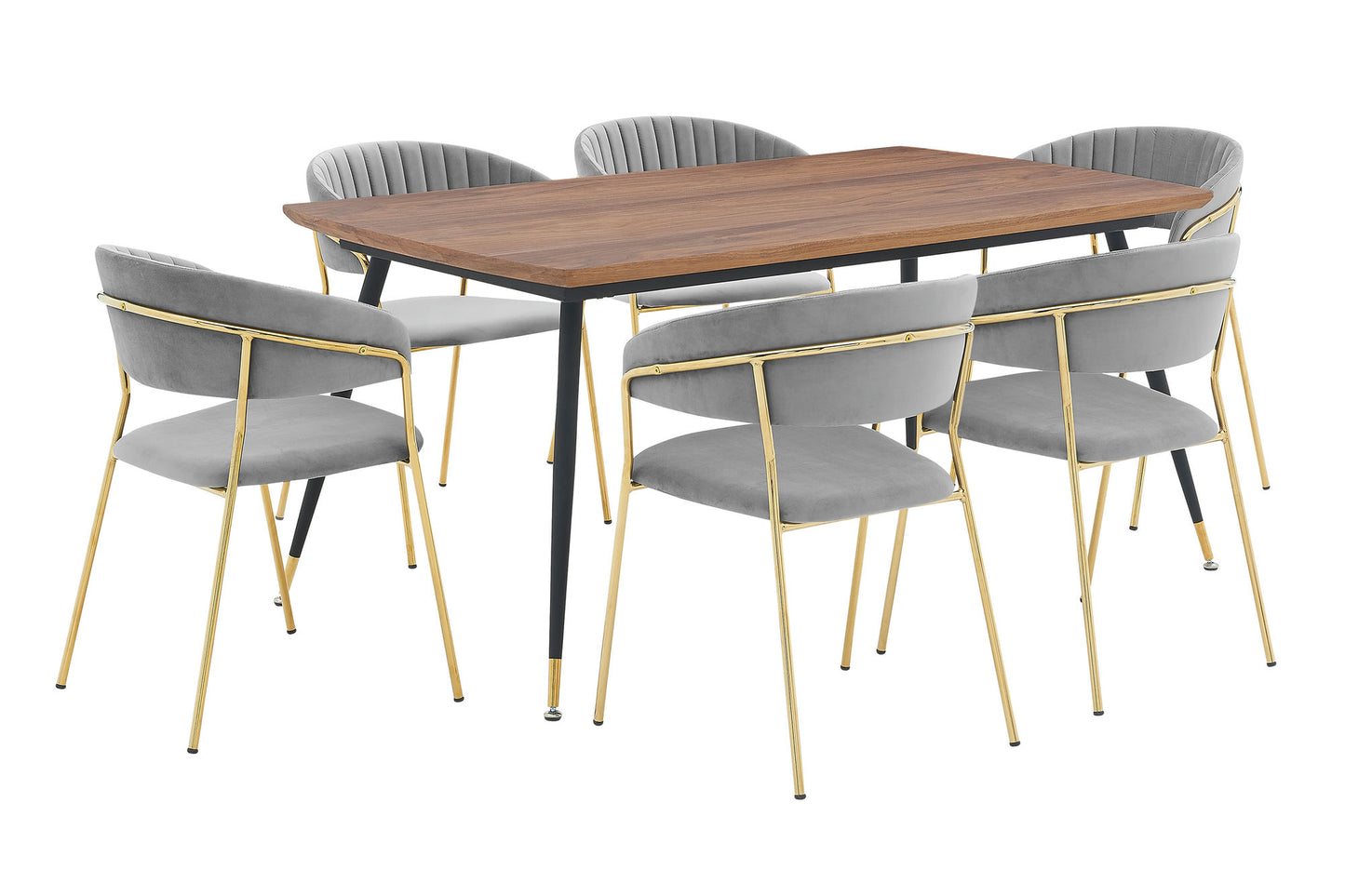 Messina and Nara Gray Velvet 7 Piece Rectangular Dining Set