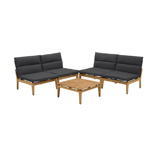 Arno 5 Piece Teak Wood Seating Set in Charcoal