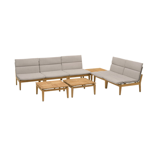 Arno 8 Piece Teak Wood Seating Set in Beige Olefin