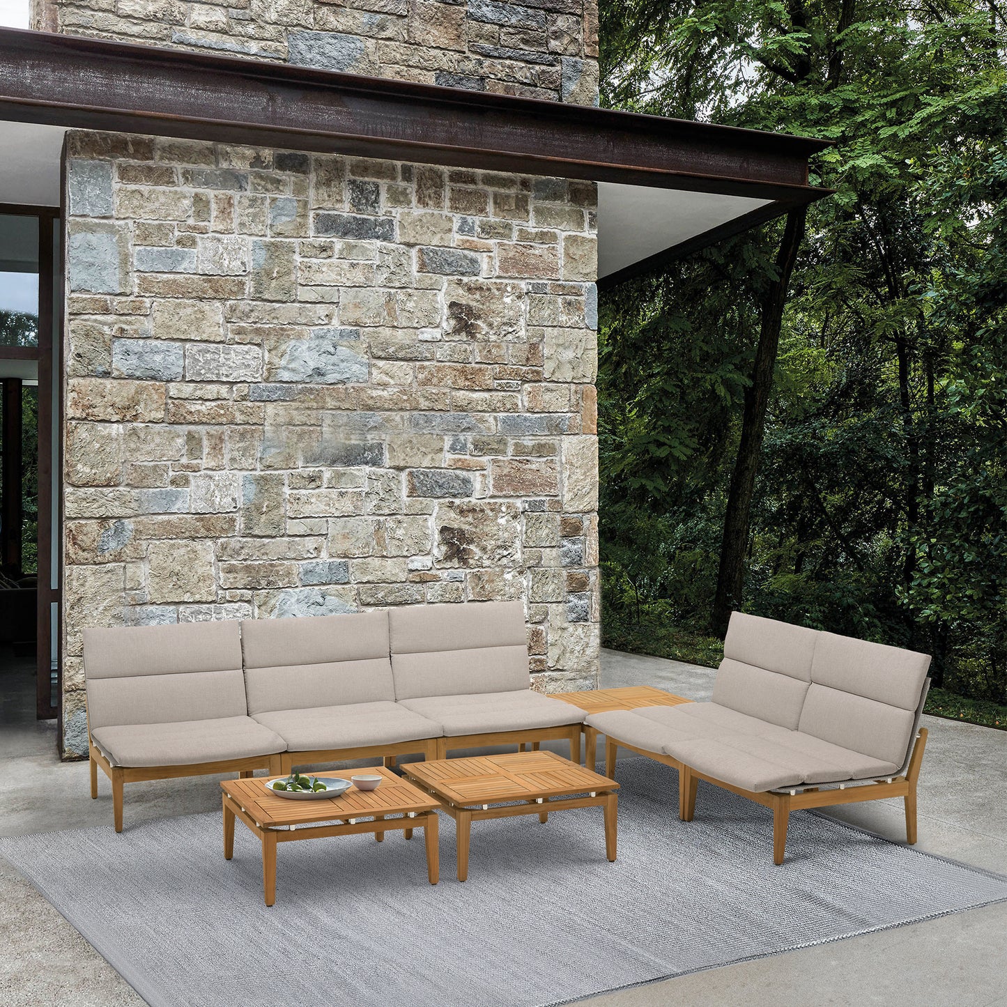 Arno 8 Piece Teak Wood Seating Set in Beige Olefin