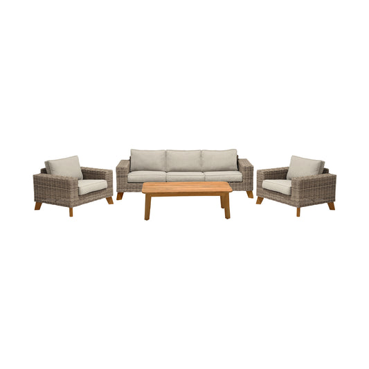 Bahamas Outdoor 4 Piece Wicker & Teak Sofa Seating Set with Beige Olefin