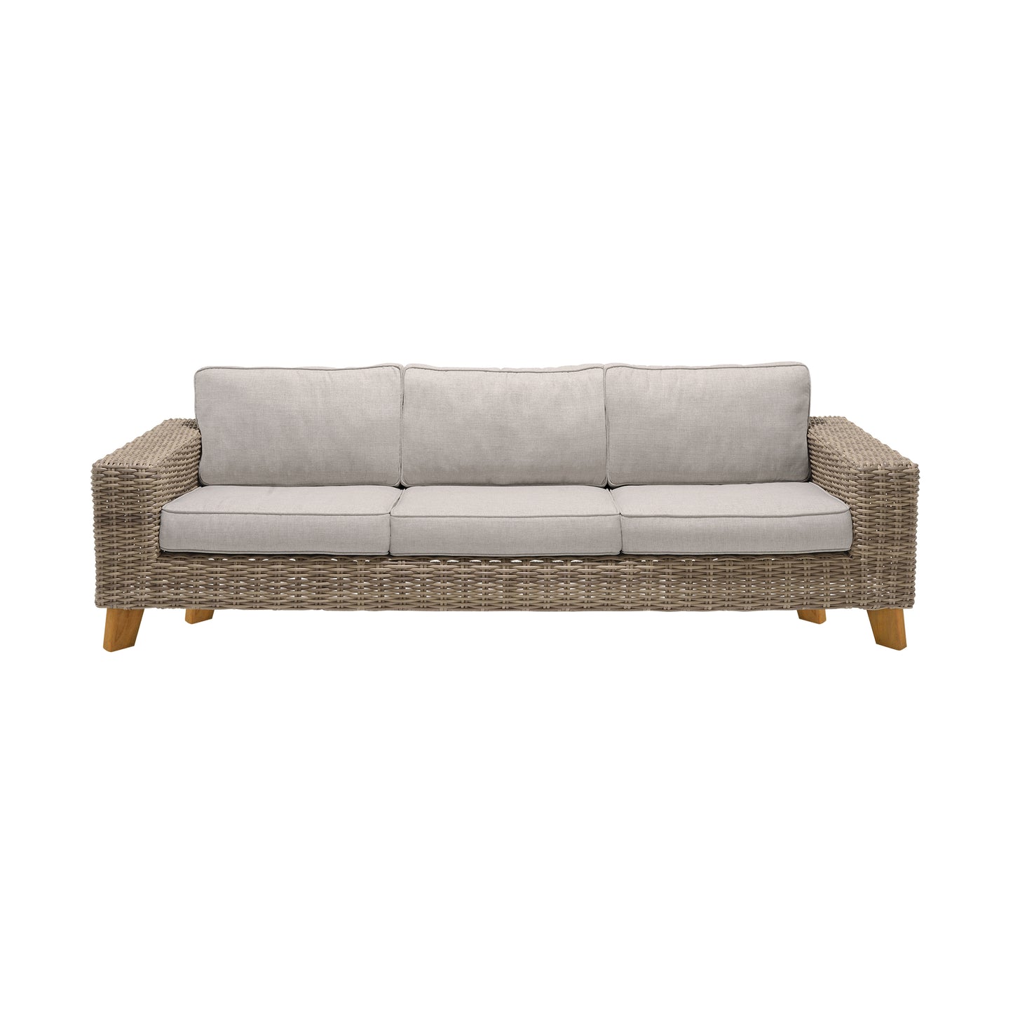 Bahamas Outdoor 4 Piece Wicker & Teak Sofa Seating Set with Beige Olefin