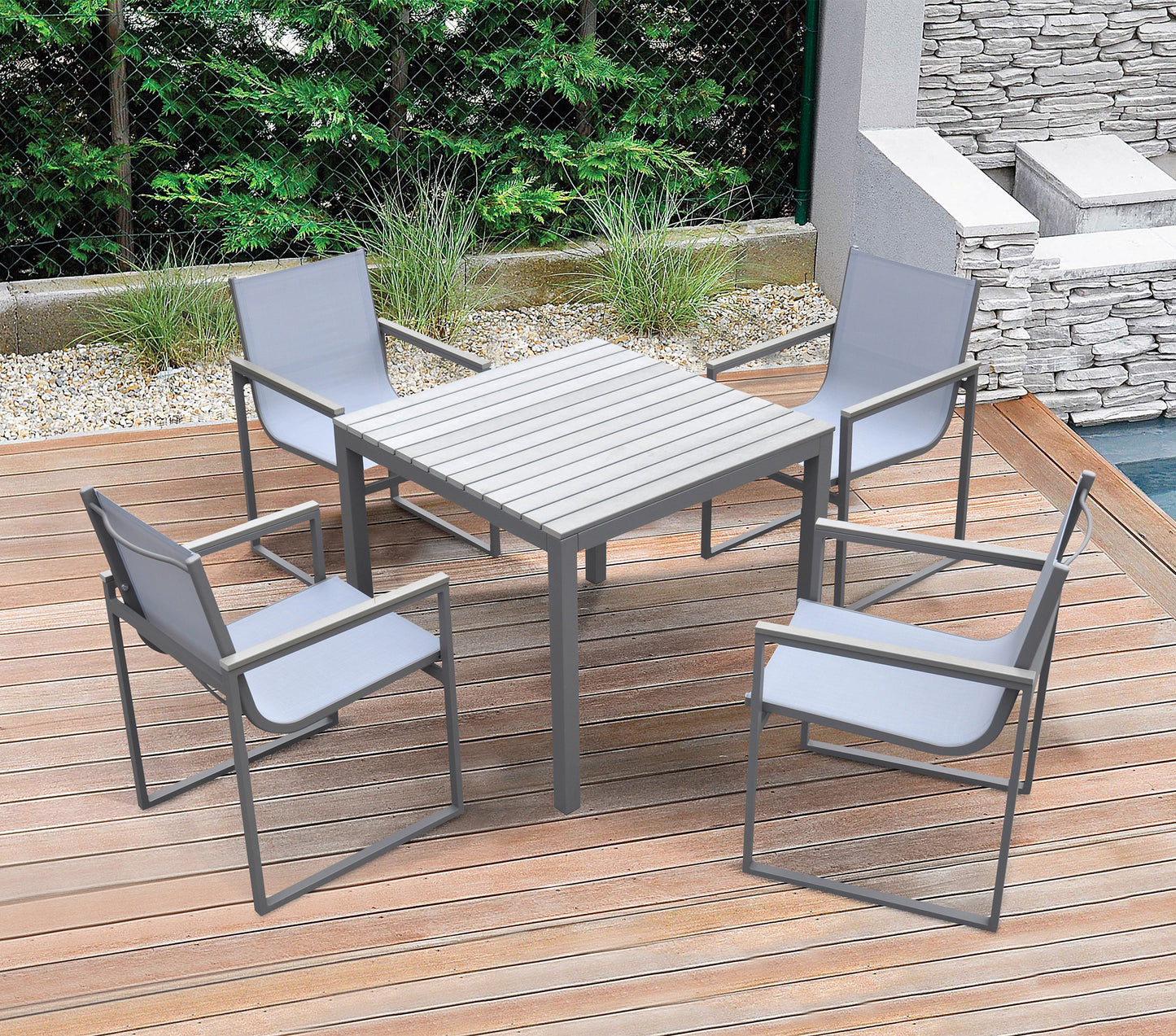 Bistro Dining Set Grey Powder Coated Finish (Table with 4 chairs)