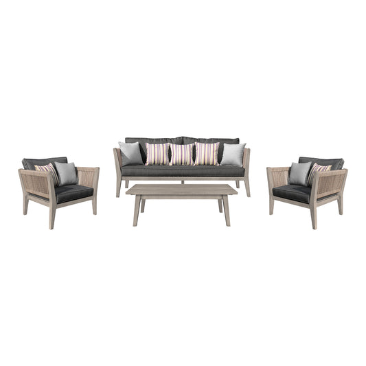 Condesa 4 Piece Patio Furniture Set in Acacia Wood and with Charcoal Cushions
