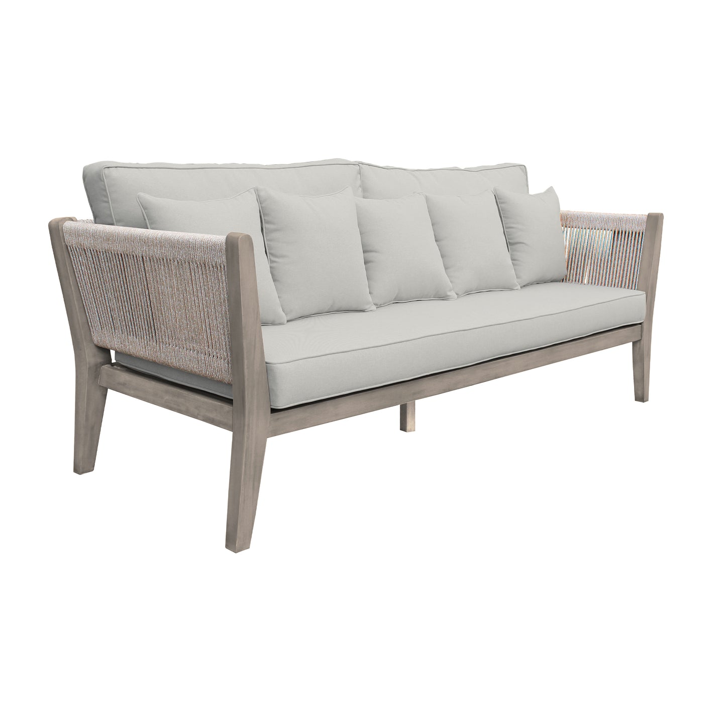 Condesa 4 Piece Patio Furniture Set in Acacia Wood and Rope with Grey Cushions