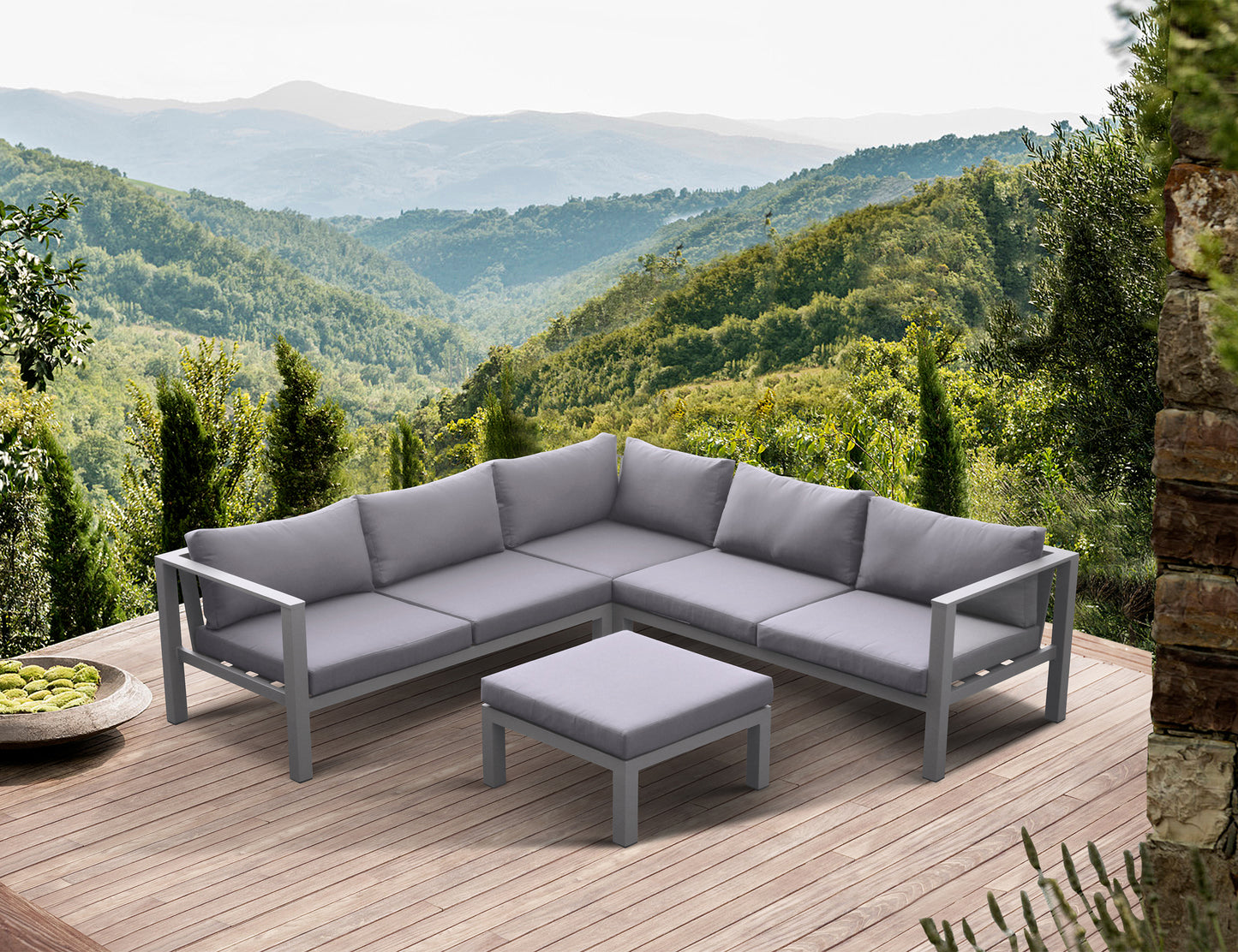 Cliff Patio Aluminum Sectional in Grey Powder Coated Finish