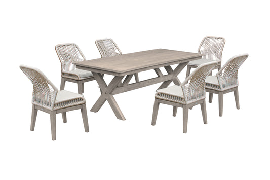 Costa Patio 7-Piece Dining Table Set with Side Chairs in Grey Acacia Wood and