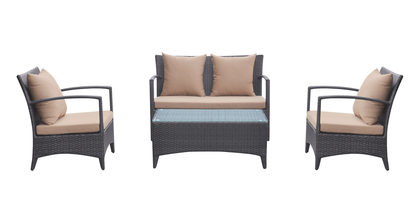 Havana 4 piece Wicker Patio Set with Brown Fabric Cushions