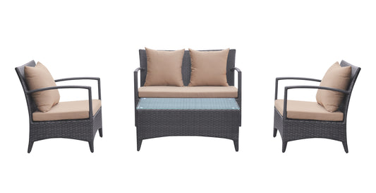 Havana 4 piece Wicker Patio Set with Brown Fabric Cushions