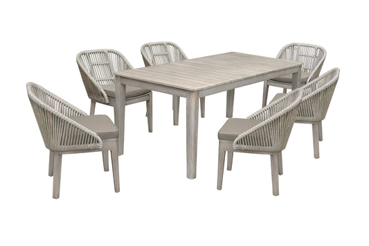 Haiti Patio 7-Piece Dining Table Set with Side Chairs in Grey Acacia Wood and