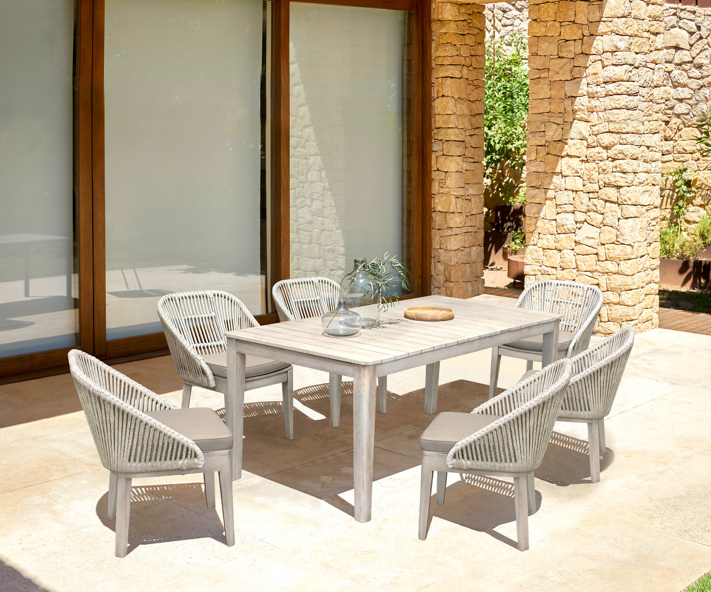 Haiti Patio 7-Piece Dining Table Set with Side Chairs in Grey Acacia Wood and