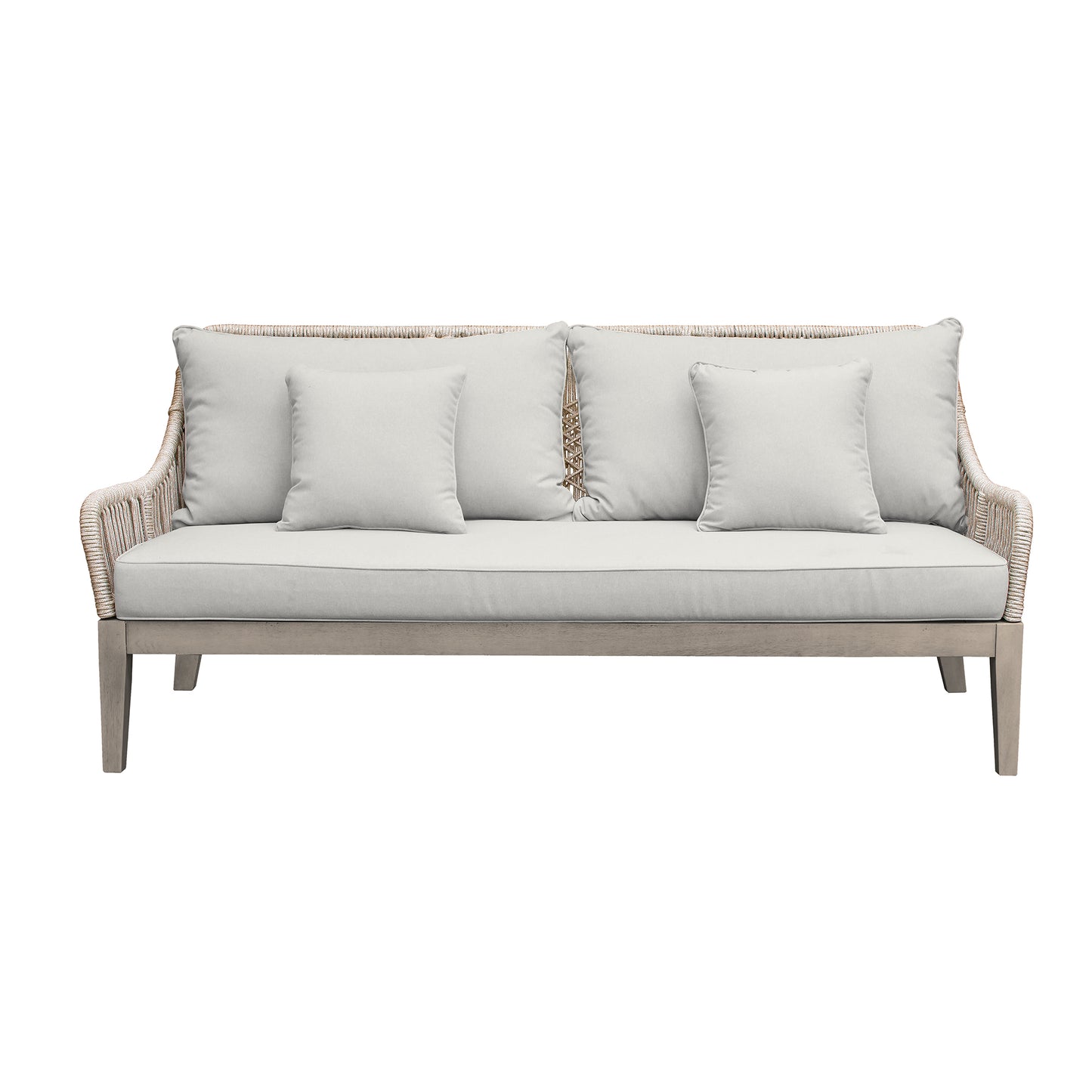 Hawaii 4 Piece Patio Furniture Set in Acacia Wood and Rope with Grey Cushions