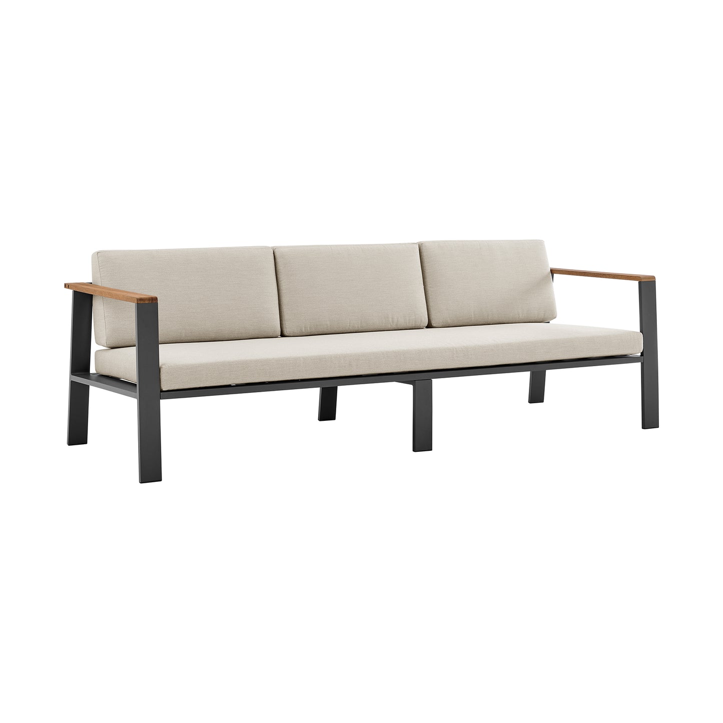 Nofi 4 piece Patio Set in Charcoal Finish with Taupe Cushions and Teak Wood