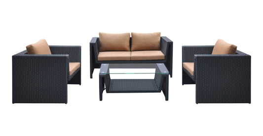 Oahu 4 piece Wicker Patio Set with Brown Fabric Cushions
