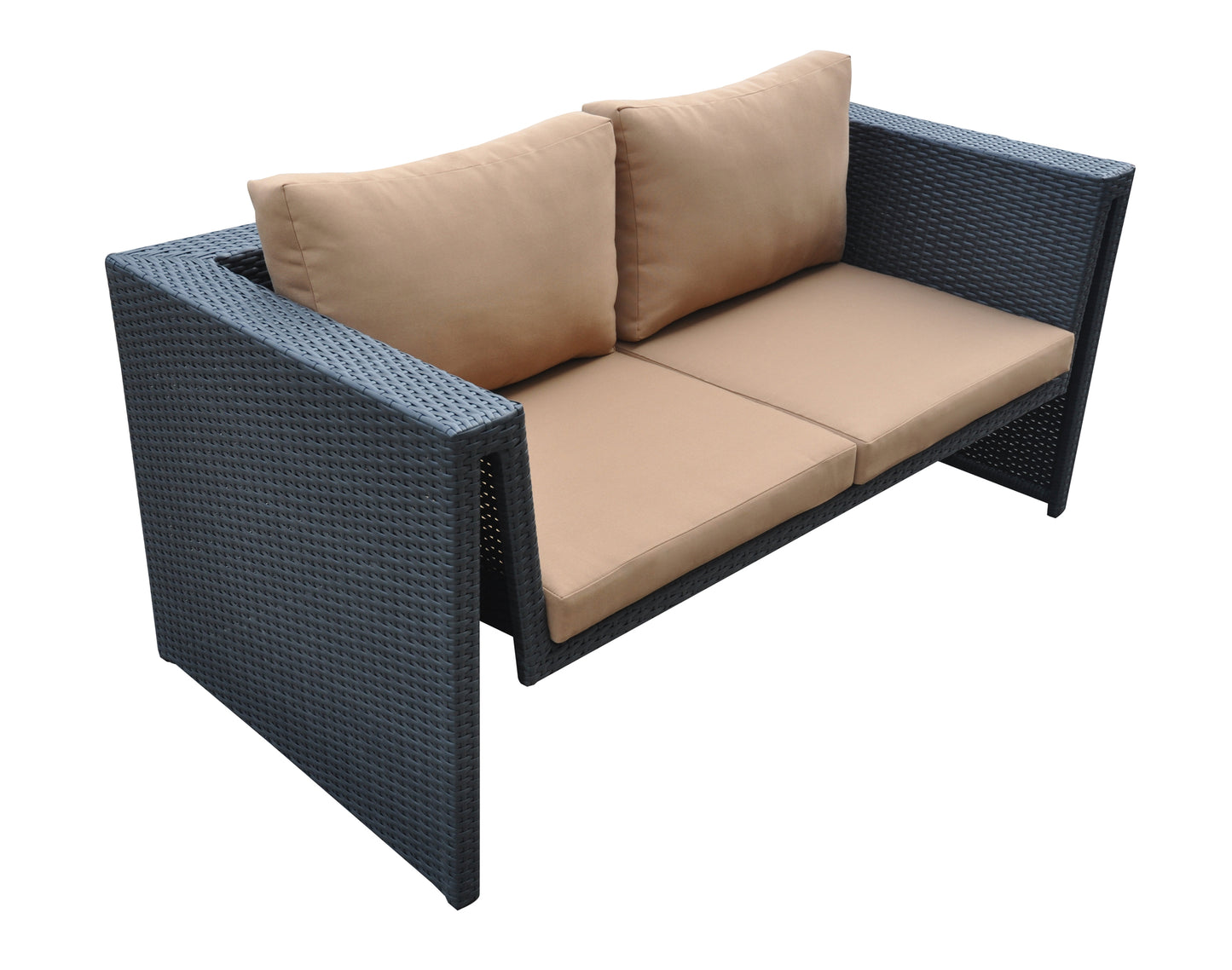 Oahu 4 piece Wicker Patio Set with Brown Fabric Cushions
