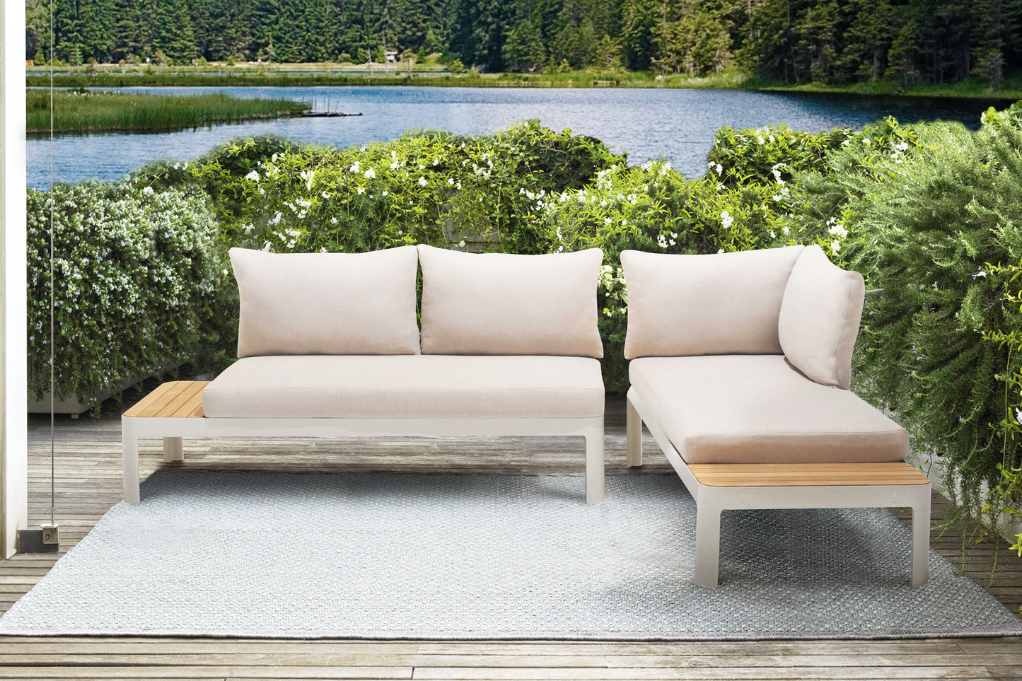 Portals 2 Piece Sofa Set in Light Matte Sand Finish with BeigeCushions