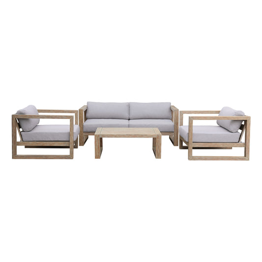 Paradise 4 Piece Light Eucalyptus Wood Sofa Seating Set with Grey Cushions