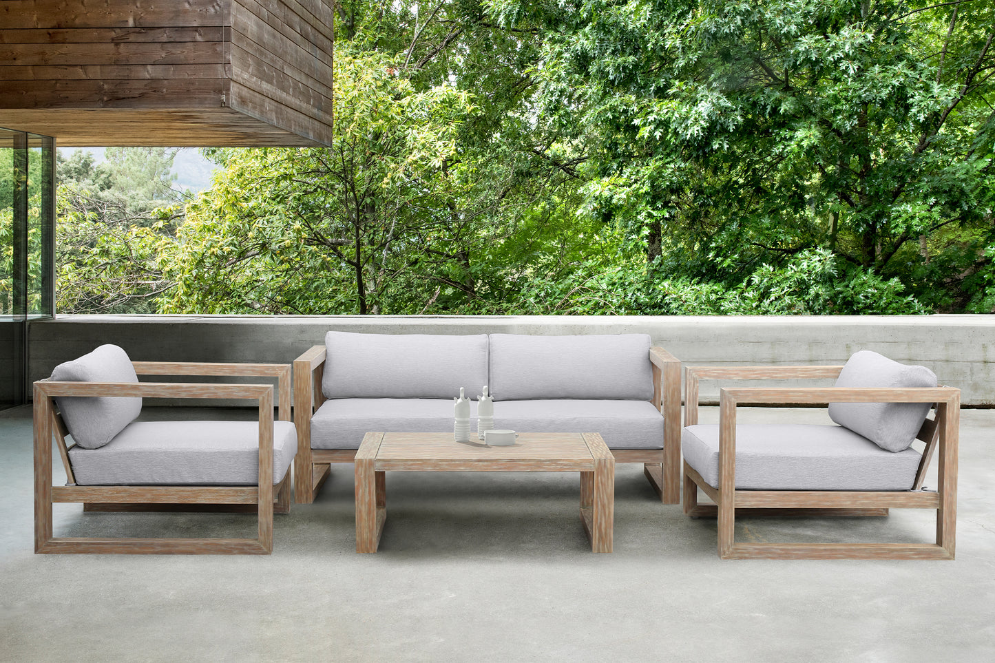 Paradise 4 Piece Light Eucalyptus Wood Sofa Seating Set with Grey Cushions
