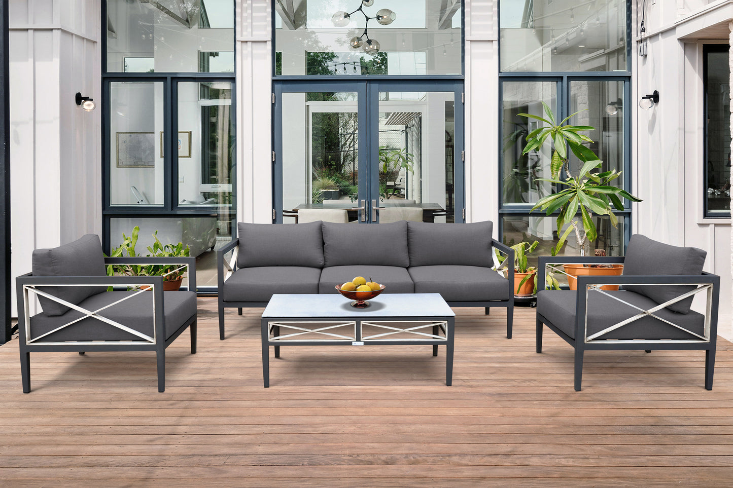 Sonoma Outdoor 4 piece Set in Dark Grey Finish and Charcoal Cushions