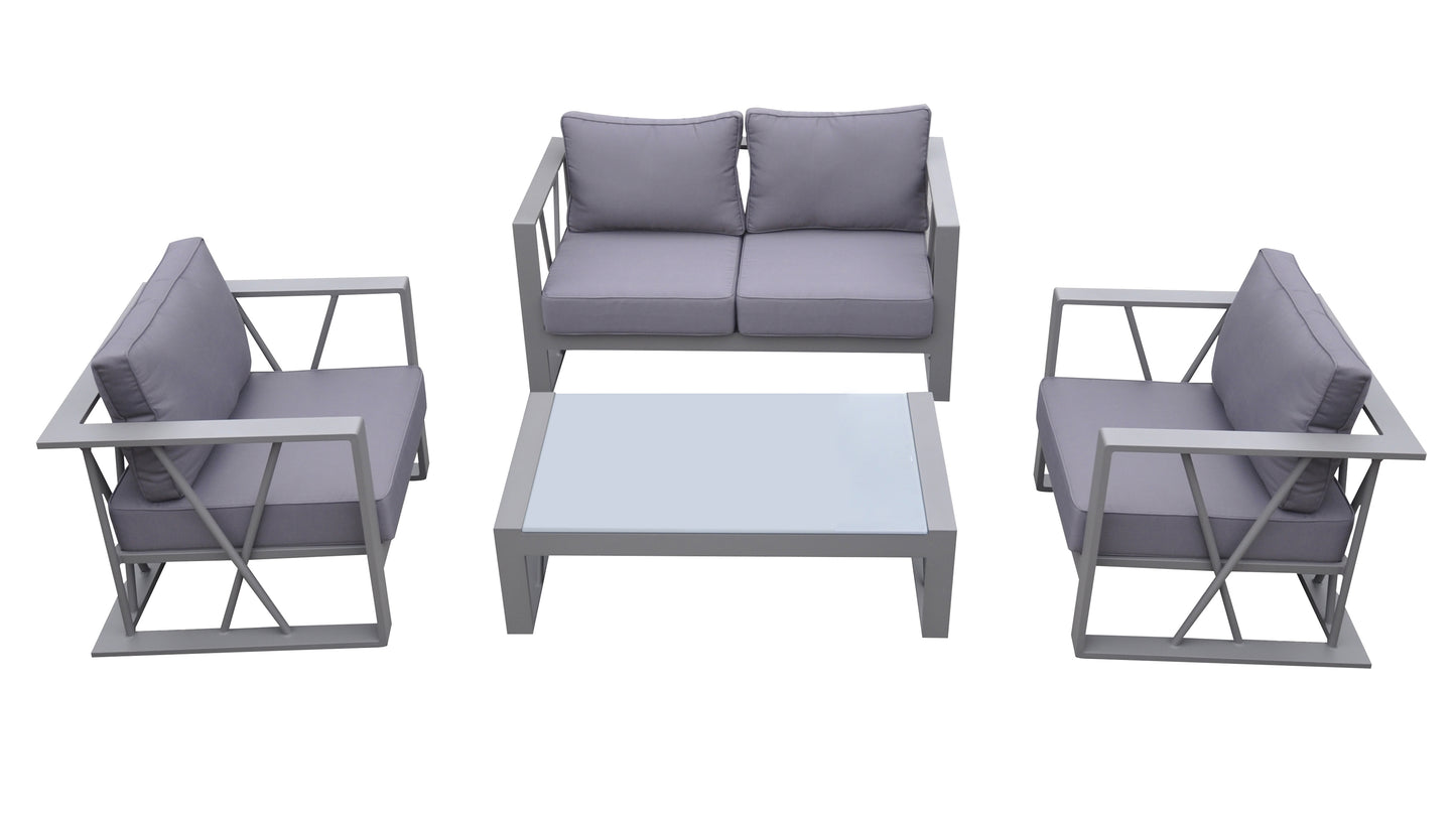 St Barts 4 piece Patio Aluminum Set with Grey Fabric Cushions