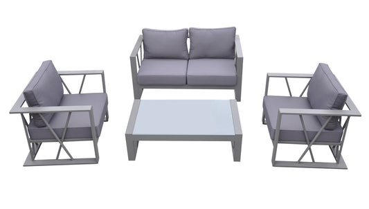 St Barts 4 piece Patio Aluminum Set with Grey Fabric Cushions