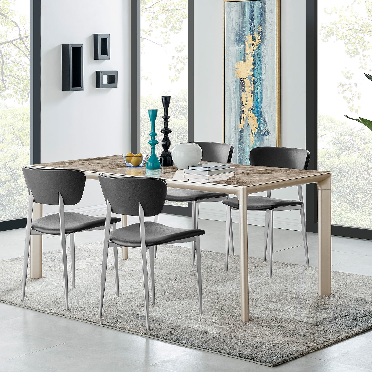 Otello and Tori Black Fabric 5 Piece Rectangular Dining Set