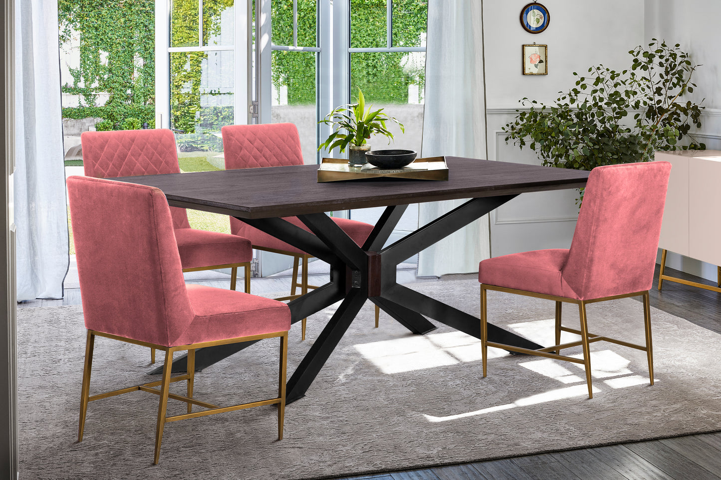 Pirate and Pink Velvet Memphis 5 Piece Modern Dining Set
