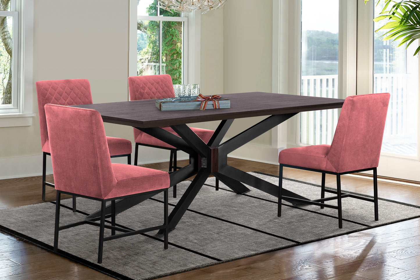 Pirate and Pink Velvet Napoli 5 Piece Modern Dining Set