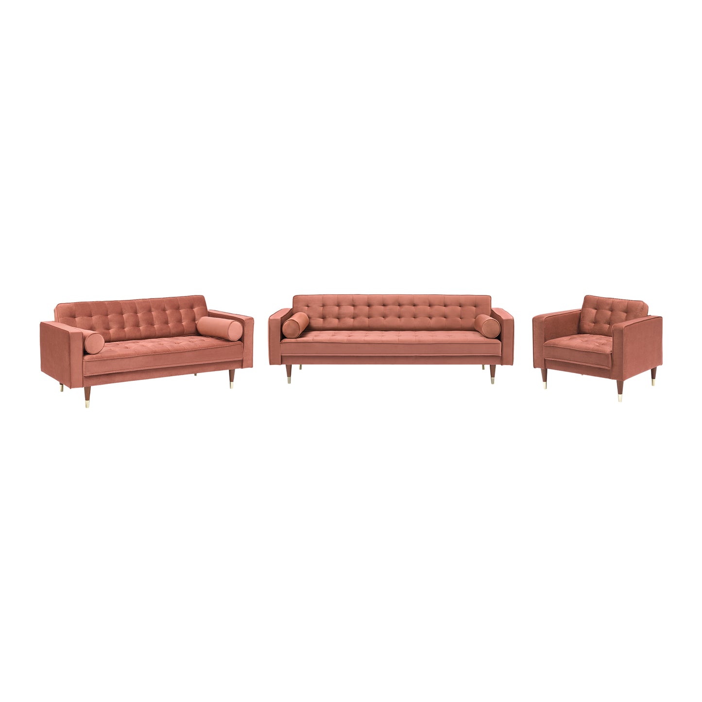 Somerset Blush Velvet Mid Century Modern Sofa Seating Set
