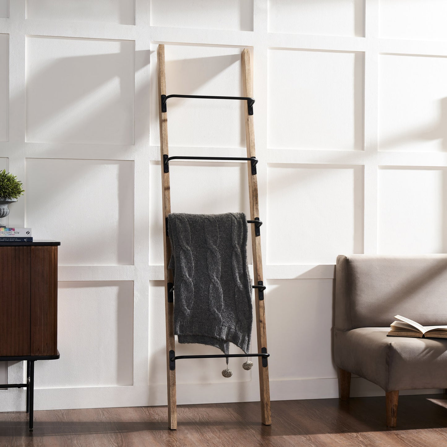 Marieta Natural Mango Wood Decorative Ladder For Throws