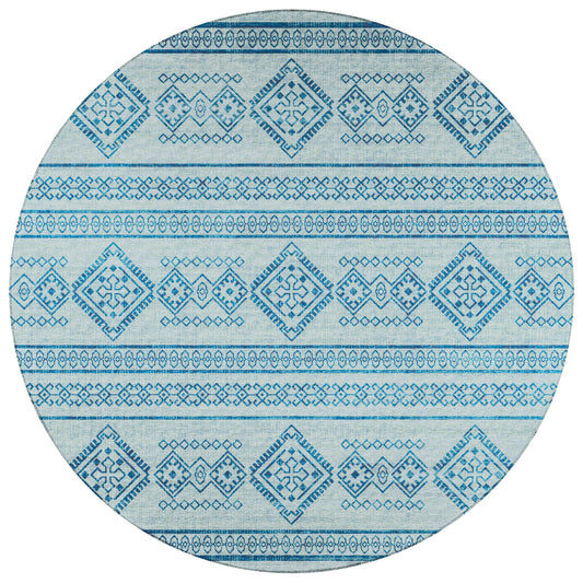 Indoor/Outdoor Sedona SN14 Sky Washable 6' x 6' Round Rug