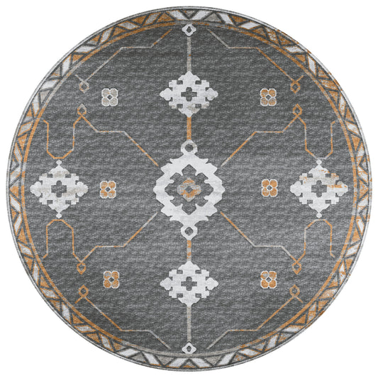 Indoor/Outdoor Sedona SN16 Charcoal Washable 10' x 10' Round Rug