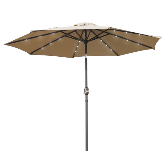 LeisureMod Sierra 9 ft Steel Market Umbrella With Solar Powerd LED - Beige