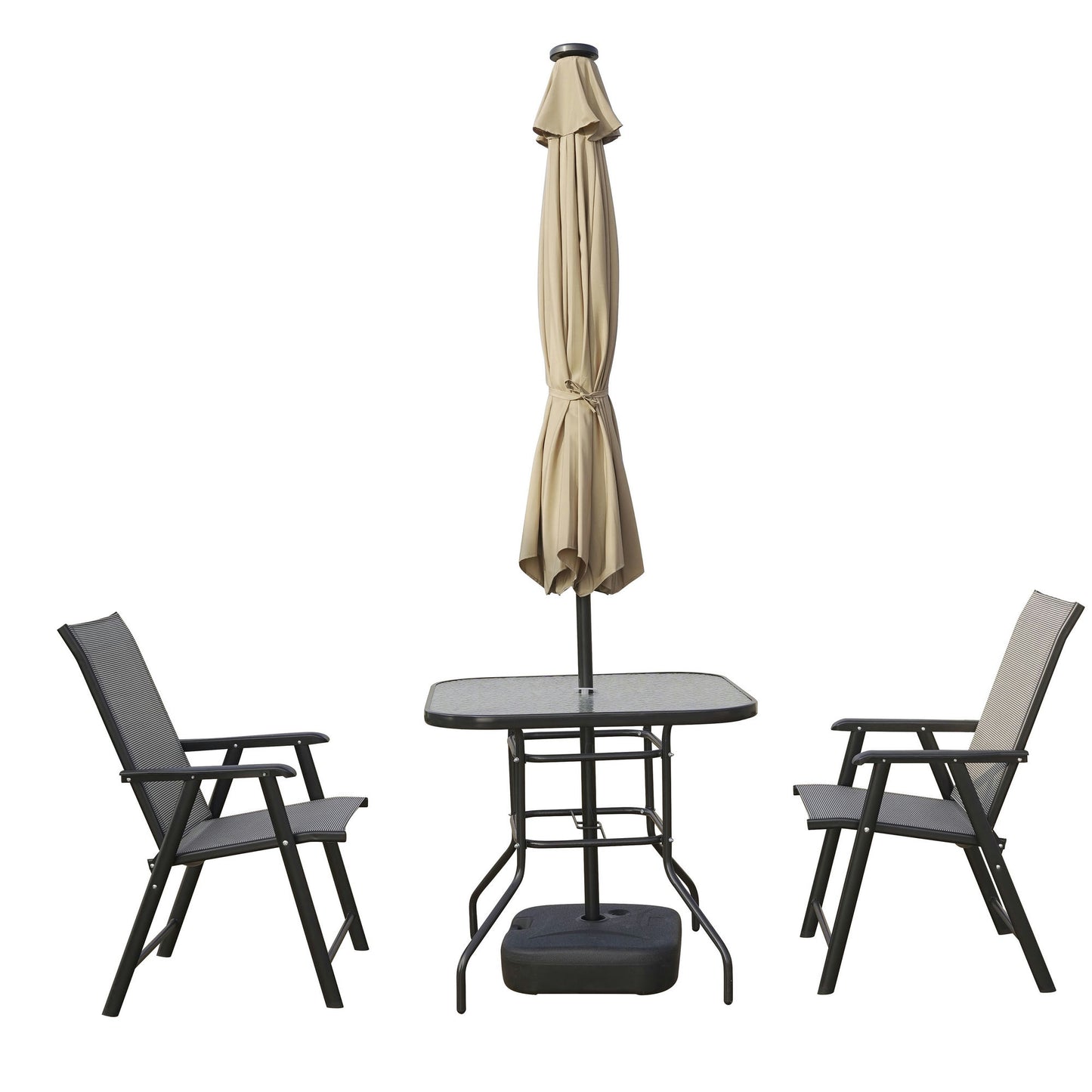 LeisureMod Sierra 9 ft Steel Market Umbrella With Solar Powerd LED - Beige