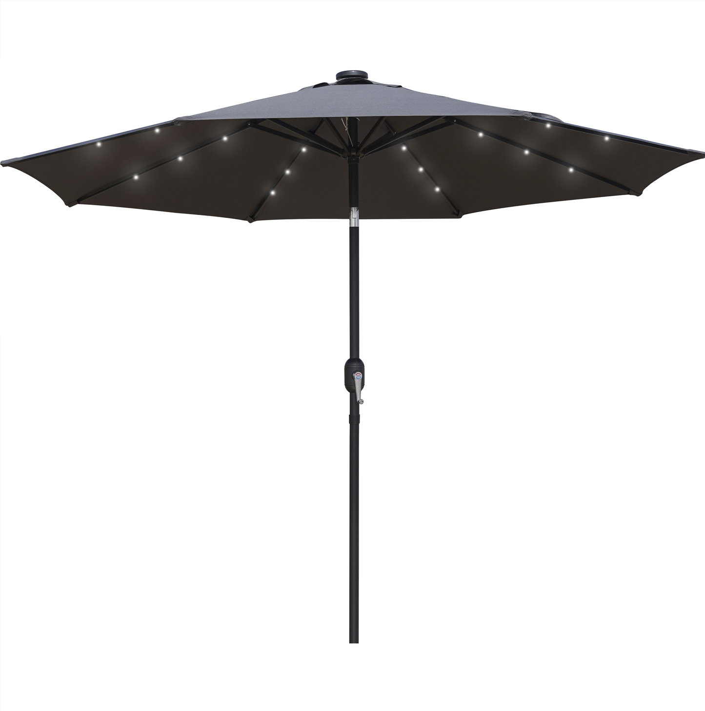 LeisureMod Sierra 9 ft Steel Market Umbrella With Solar Powerd LED & Tilt - Gray