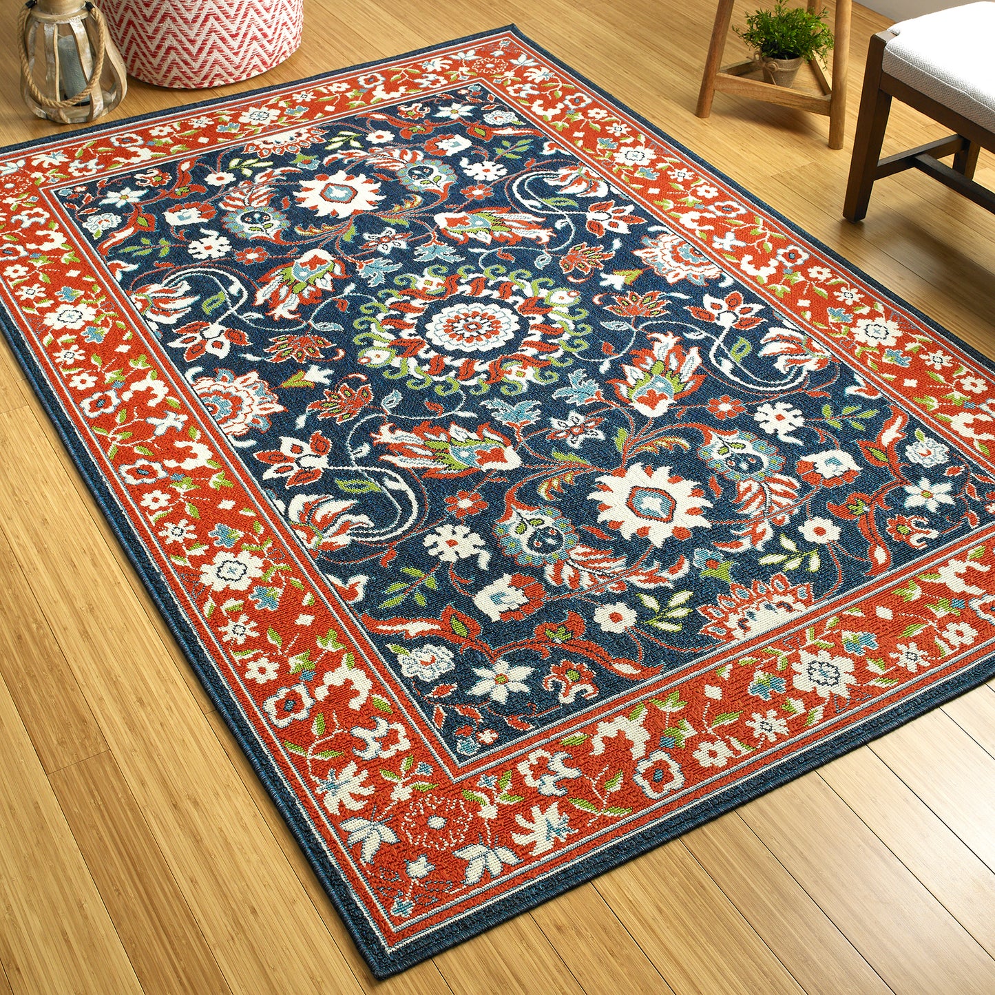 Kaleen Sunice Collection Tangerine Navy Area Rug 5' x 7'6"
