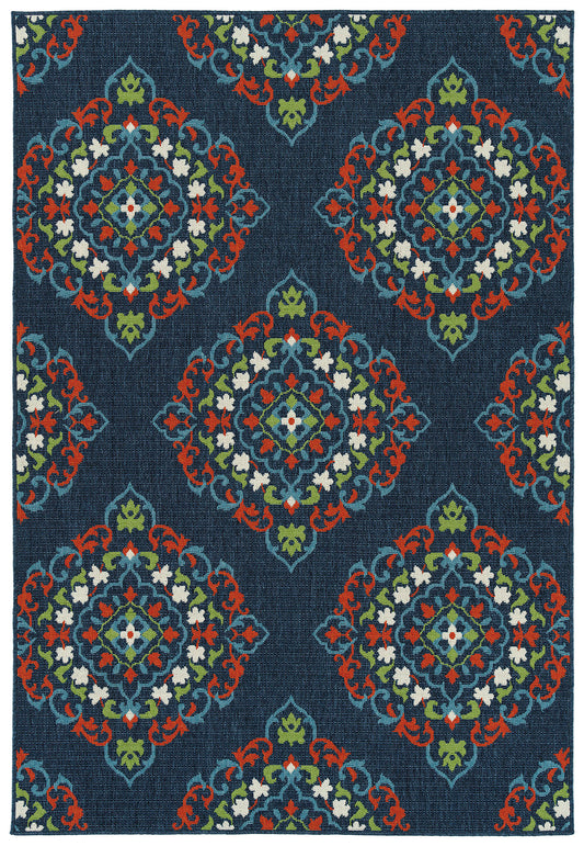 Kaleen Sunice Collection Navy Tangerine Area Rug 7'2" x 10'5"