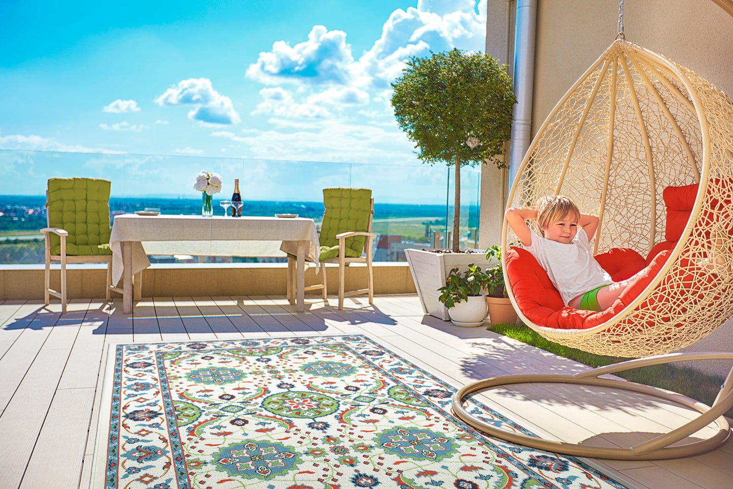 Kaleen Sunice Collection Ivory LtBlue Area Rug 5' x 7'6"