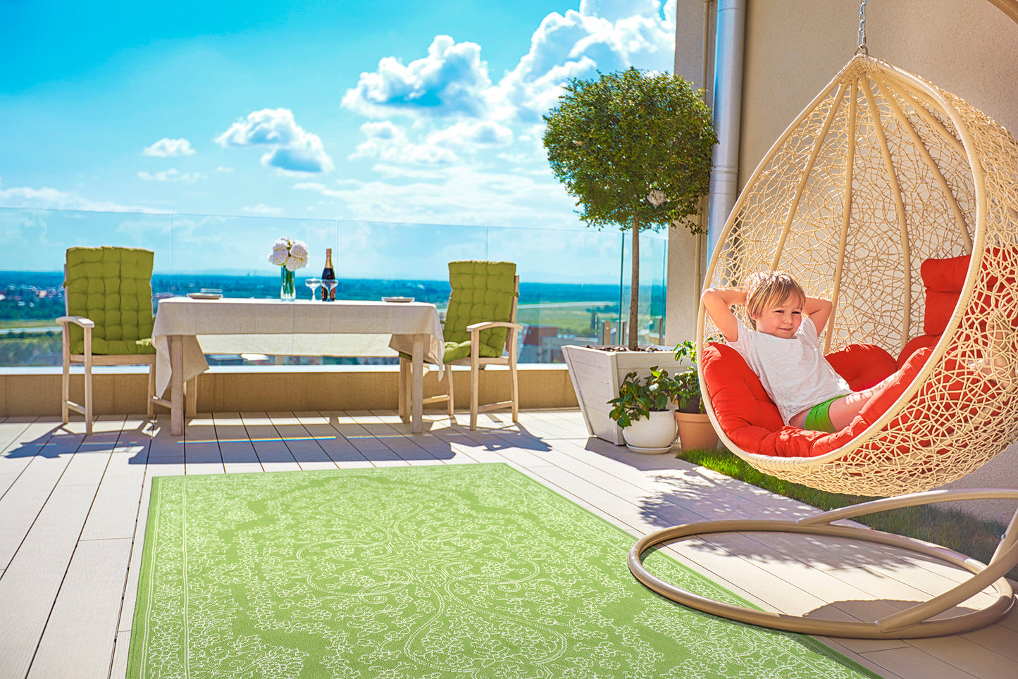 Kaleen Sunice Collection Bright Lime Green Area Rug 5' x 7'6"