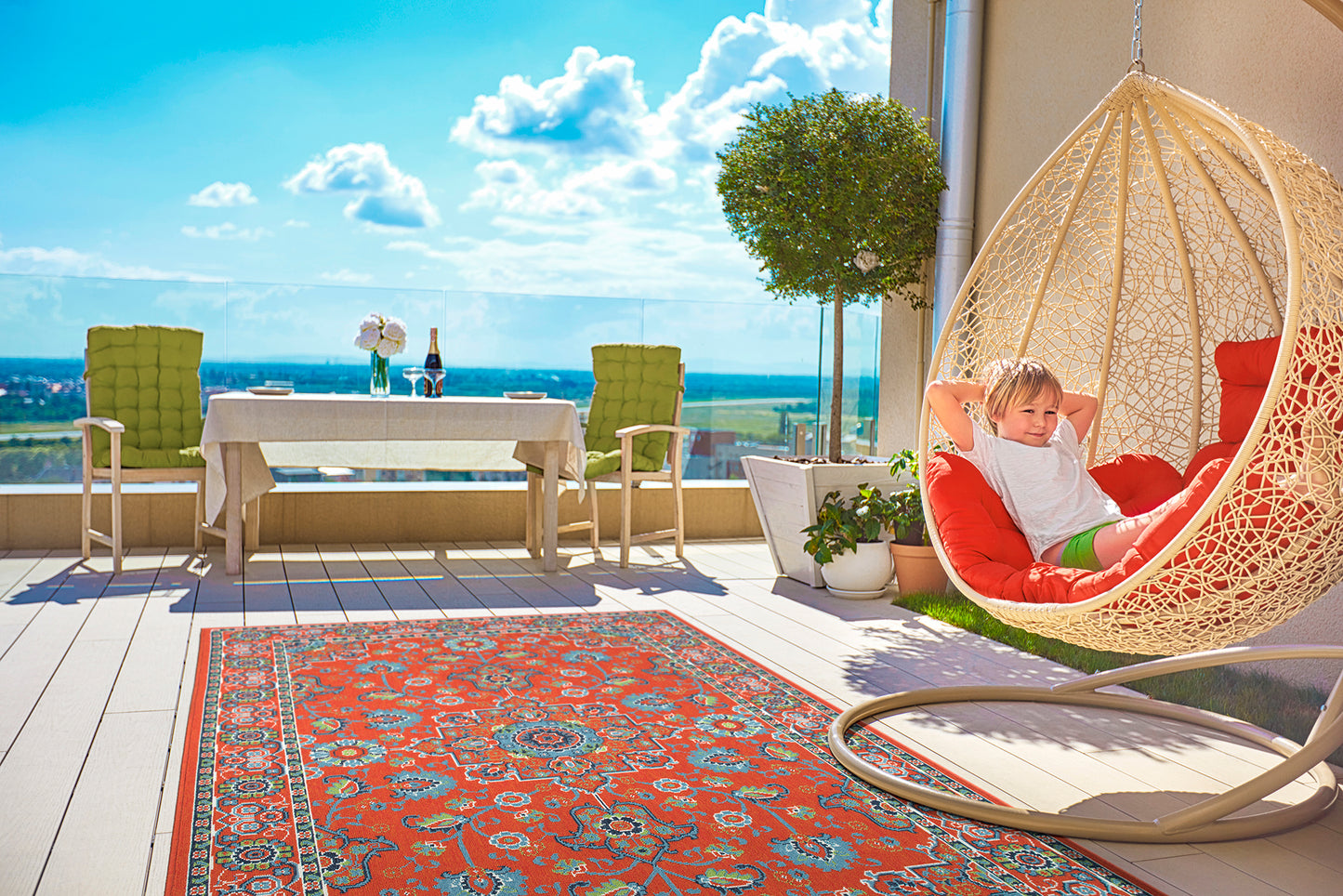 Kaleen Sunice Collection Tangerine LtBlue Area Rug 7'2" x 10'5"