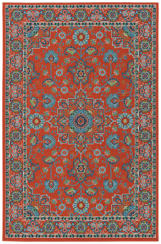 Kaleen Sunice Collection Tangerine LtBlue Area Rug 7'2" x 10'5"