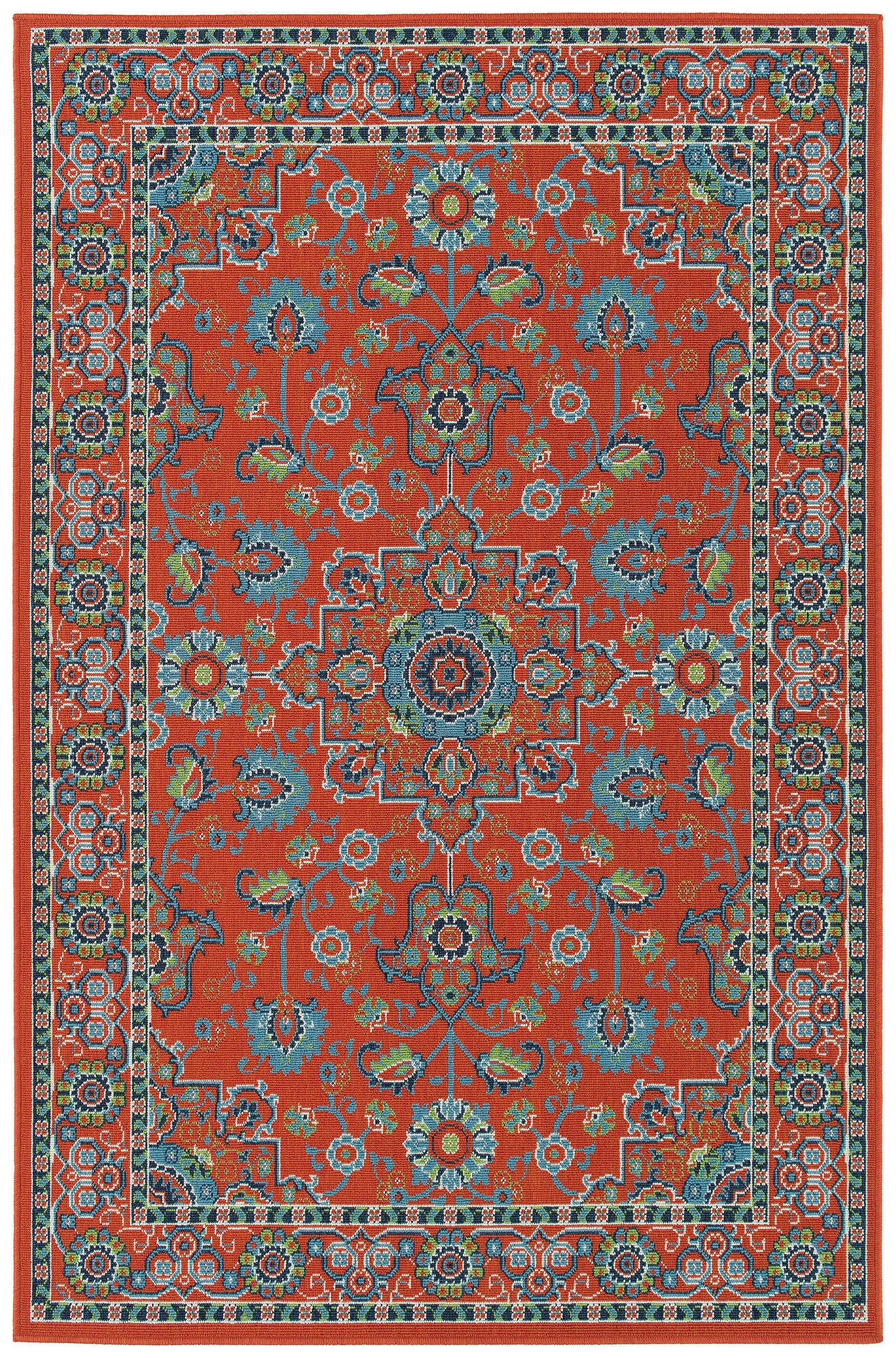 Kaleen Sunice Collection Tangerine LtBlue Throw Rug 2'5" x 3'9"