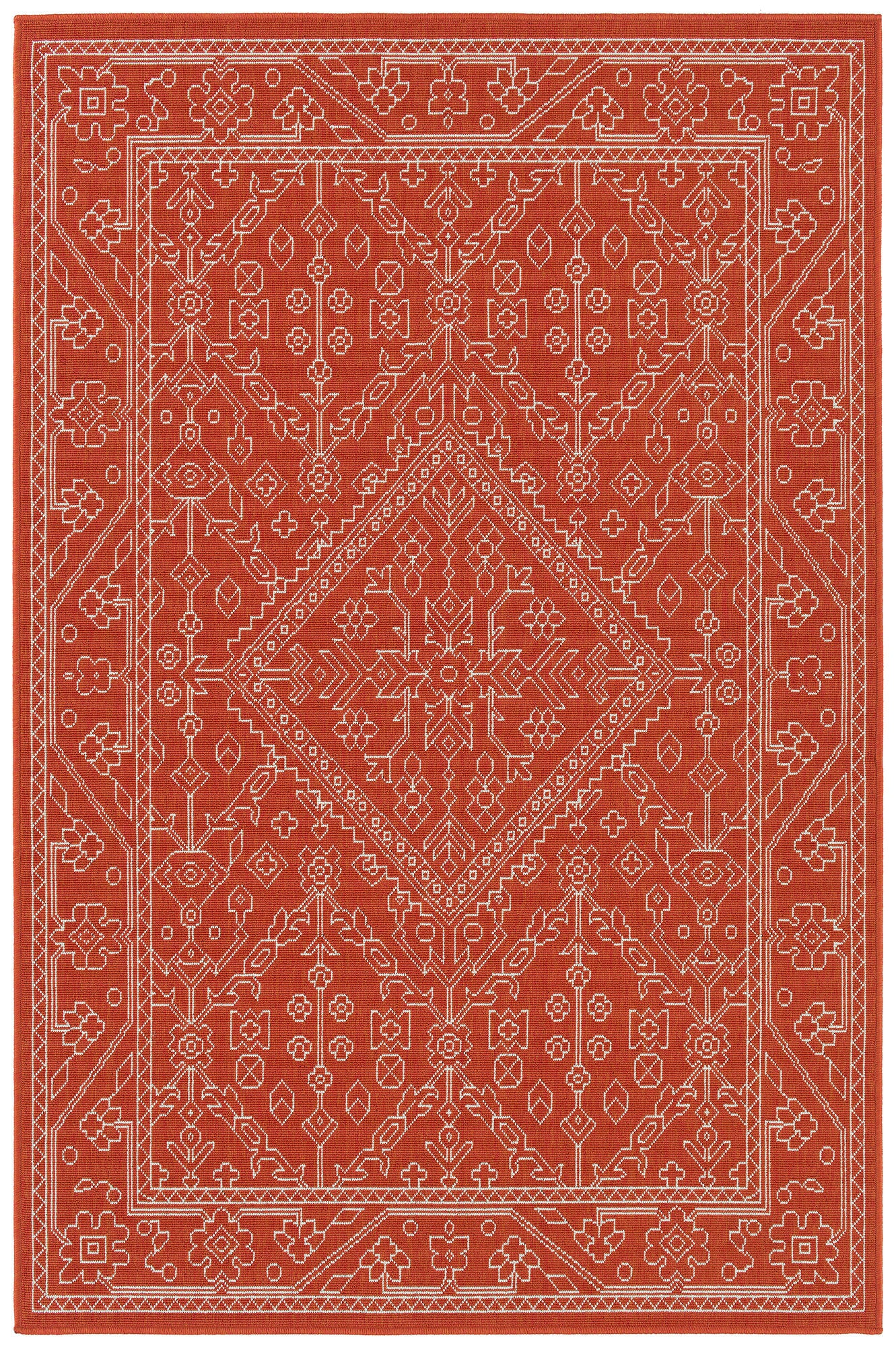 Kaleen Sunice Collection Tangerine White Area Rug 5' x 7'6"