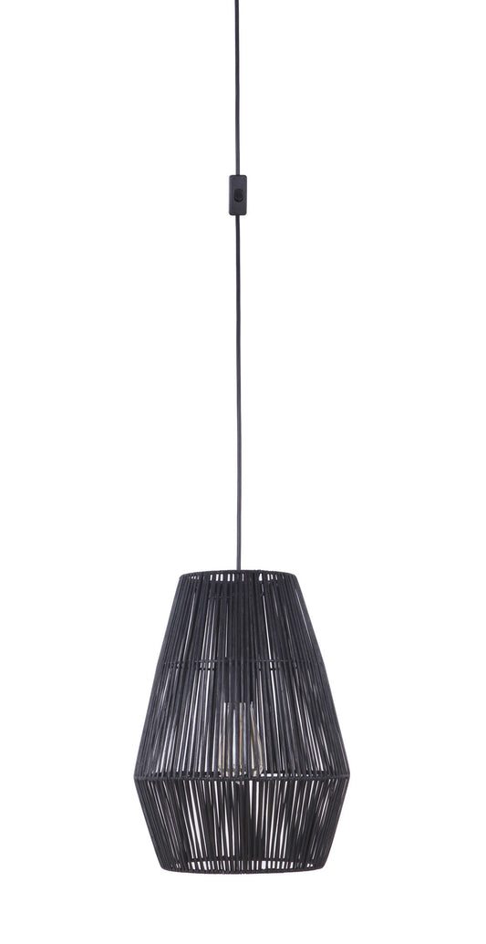 Portable Swag Pendant w/Rattan Shade in Flat Black, SW2009-FB