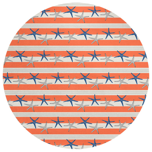 Indoor/Outdoor Seabreeze SZ12 Salmon Washable 8' x 8' Round Rug