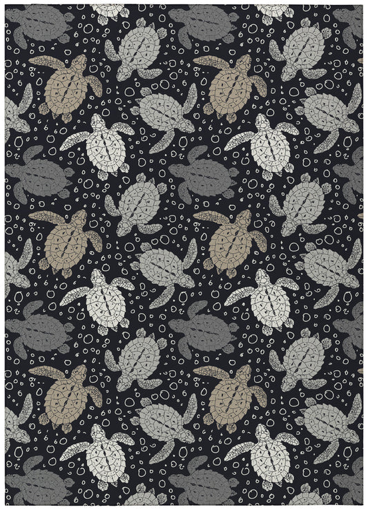 Indoor/Outdoor Seabreeze SZ13 Black Washable 10' x 14' Rug