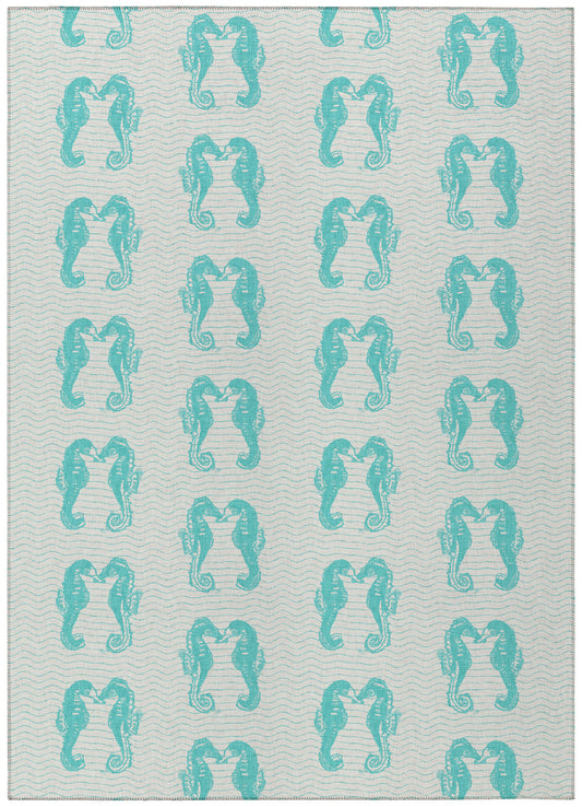 Indoor/Outdoor Seabreeze SZ15 Teal Washable 10' x 14' Rug
