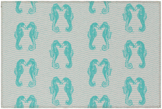 Indoor/Outdoor Seabreeze SZ15 Teal Washable 1'8" x 2'6" Rug