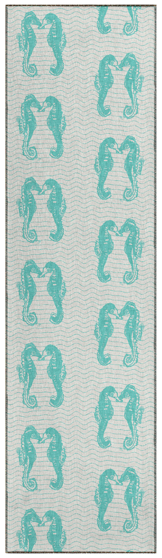 Indoor/Outdoor Seabreeze SZ15 Teal Washable 2'3" x 7'6" Runner Rug