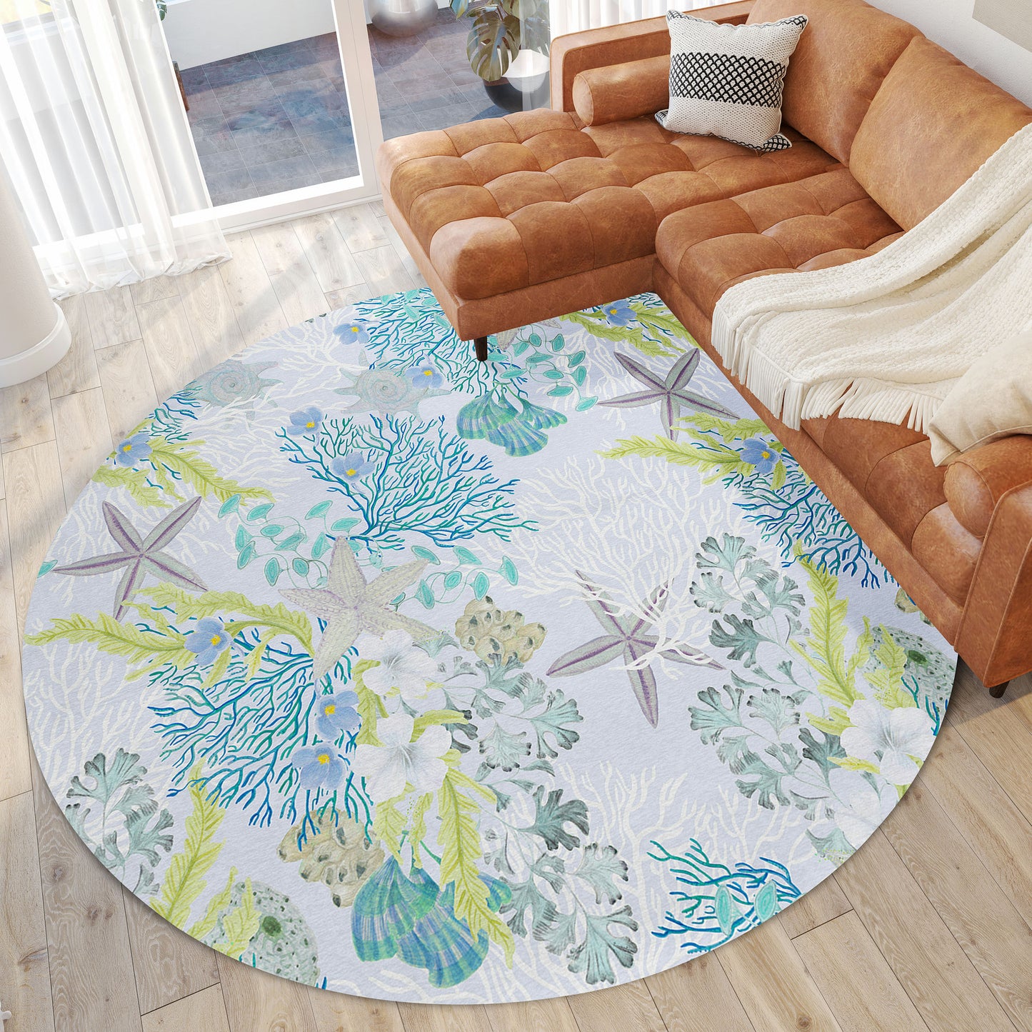 Indoor/Outdoor Seabreeze SZ1 Silver Washable 8' x 8' Round Rug
